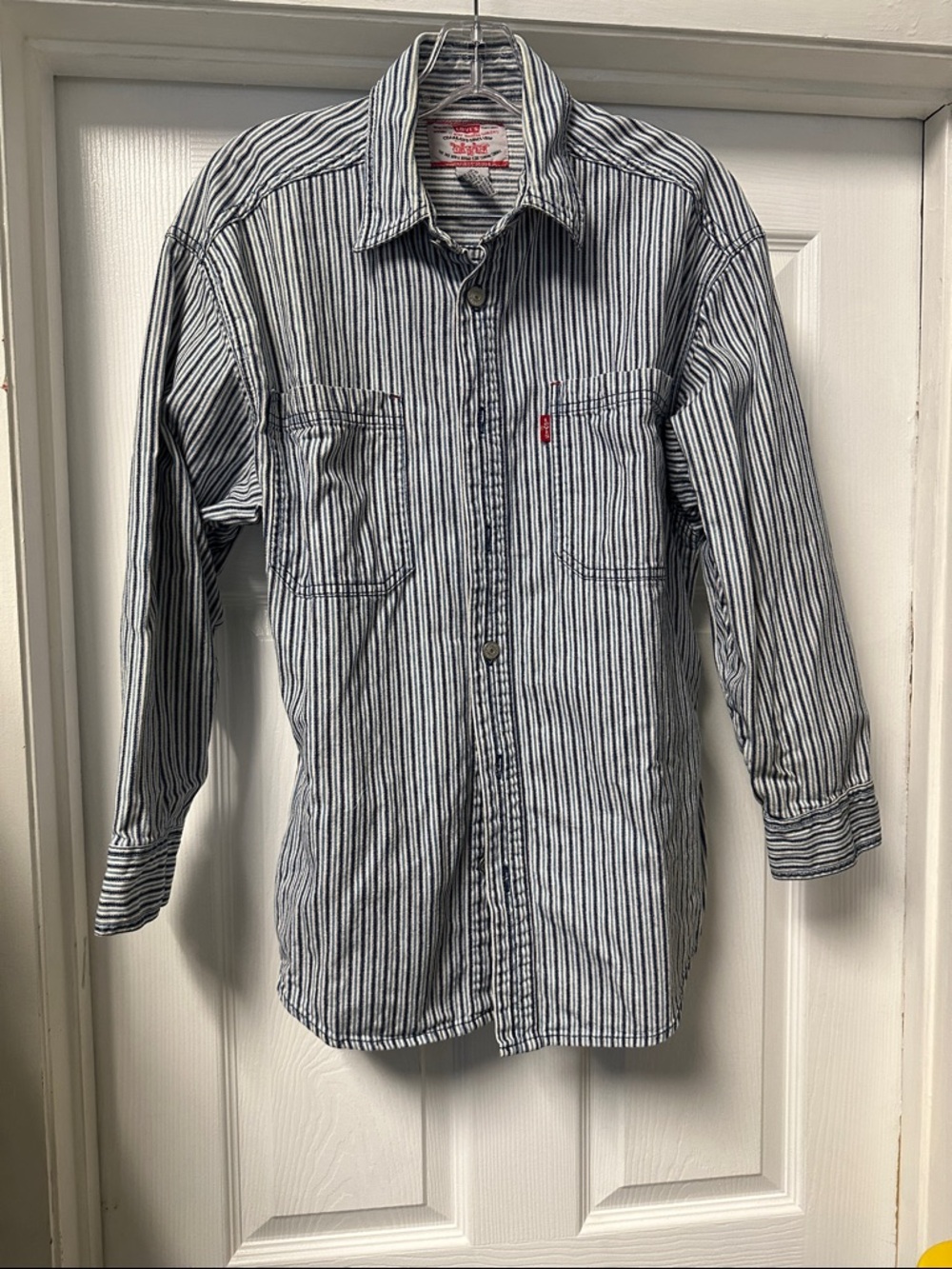 Levi's Womens Blue & White Striped Button-Down Work Shirt